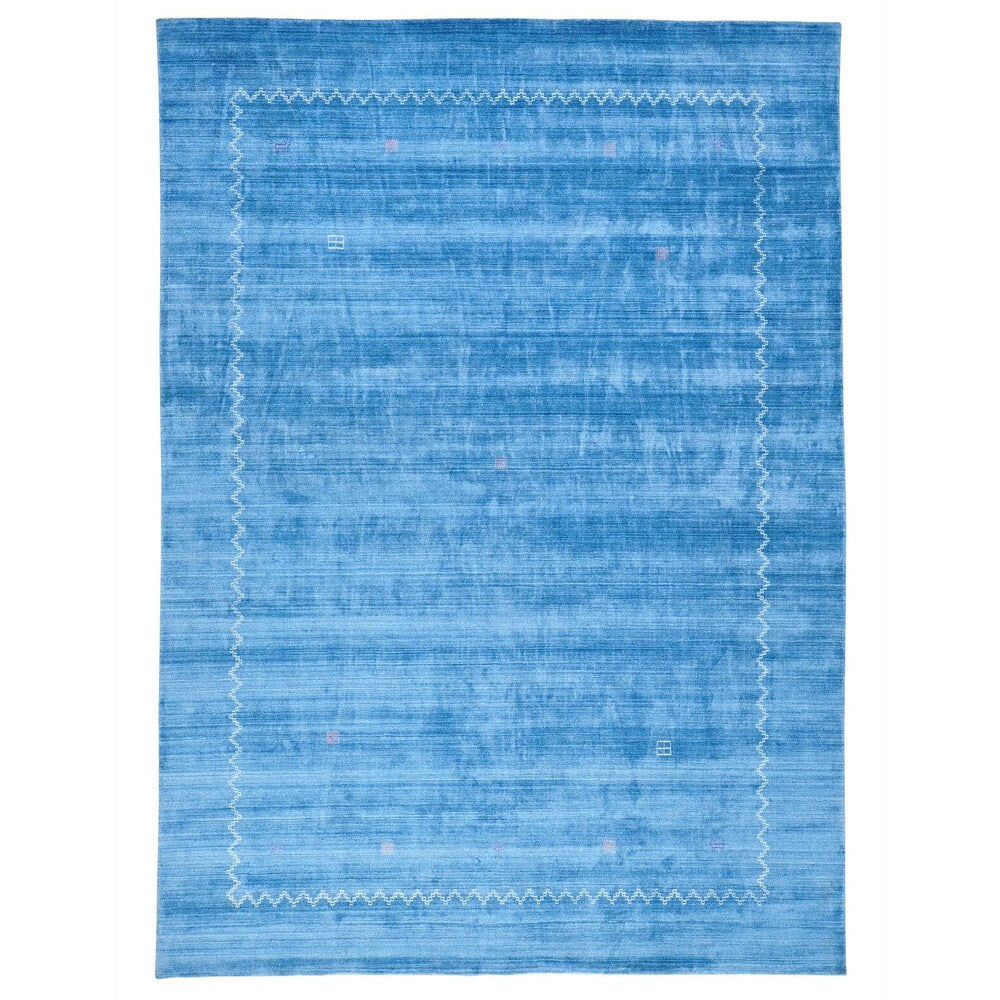 Hand Loomed Rayon from Bamboo Silk Modern Gabbeh Sky Blue Rug