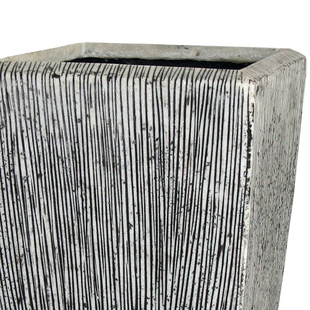 Hand Made Square Ribbed Planter with Tapered Bottom, White, Set of 3