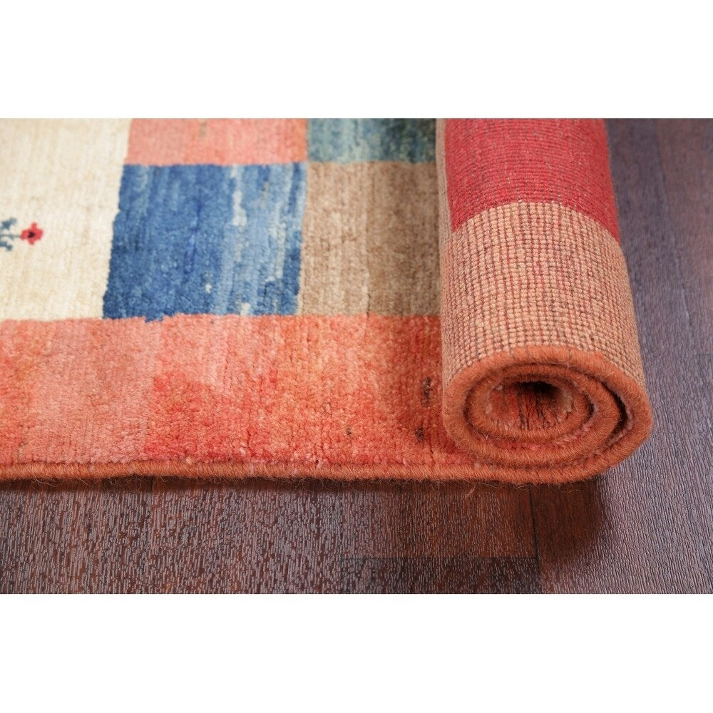 Hand Made Wool Modern Gabbeh Persian Oriental Checked Area Rug - 5'2" x 3'8"