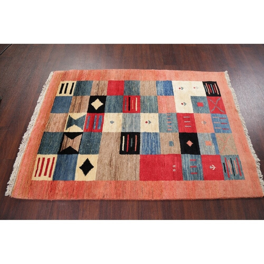 Hand Made Wool Modern Gabbeh Persian Oriental Checked Area Rug - 5'2" x 3'8"