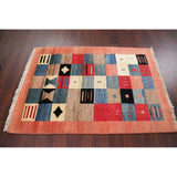 Hand Made Wool Modern Gabbeh Persian Oriental Checked Area Rug - 5'2" x 3'8"