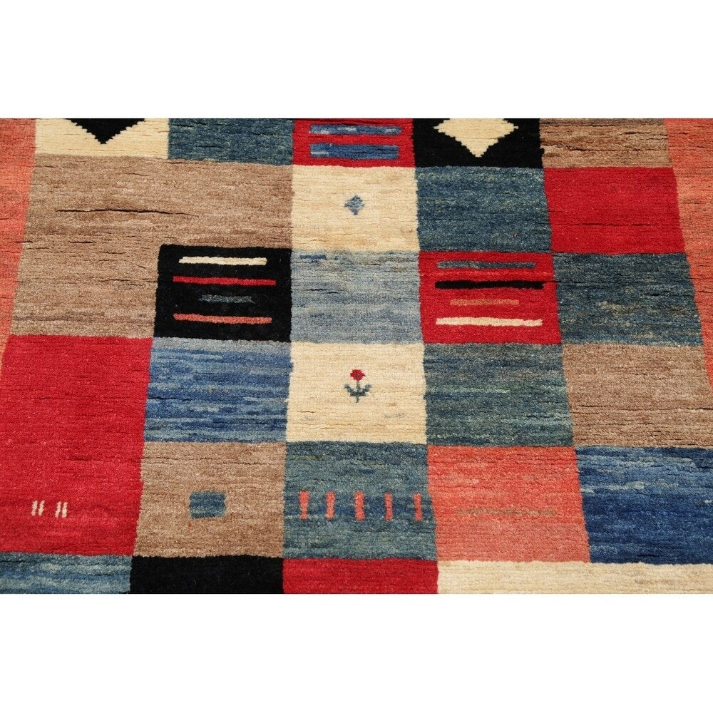 Hand Made Wool Modern Gabbeh Persian Oriental Checked Area Rug - 5'2" x 3'8"