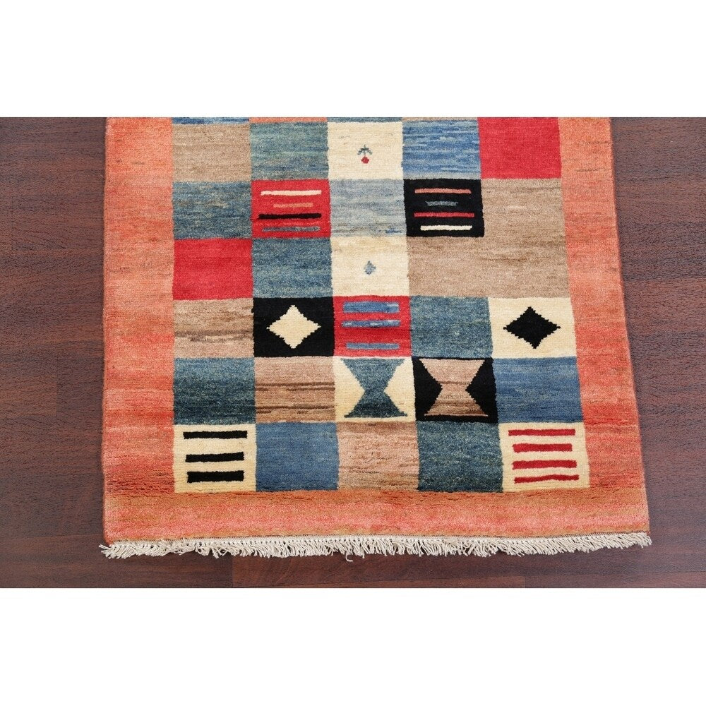 Hand Made Wool Modern Gabbeh Persian Oriental Checked Area Rug - 5'2" x 3'8"