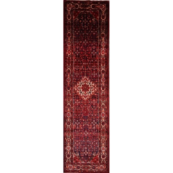 Hand Made Wool Traditional Hamadan Persian Geometric Rug - 13'11" x 3'8" runner