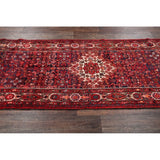 Hand Made Wool Traditional Hamadan Persian Geometric Rug - 13'11" x 3'8" runner