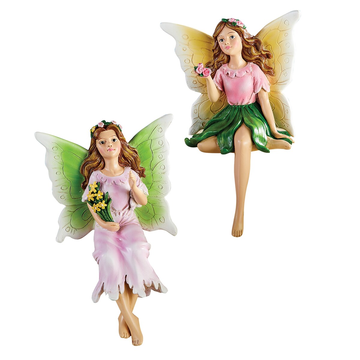 Hand-Painted 2-Piece Fairy Garden Sitter Figurines Set - 11.500 x 9.000 x 6.000