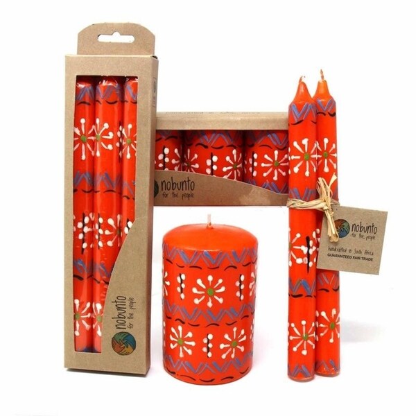 Hand Painted Candles in Orange "Masika" Design (pair of tapers)