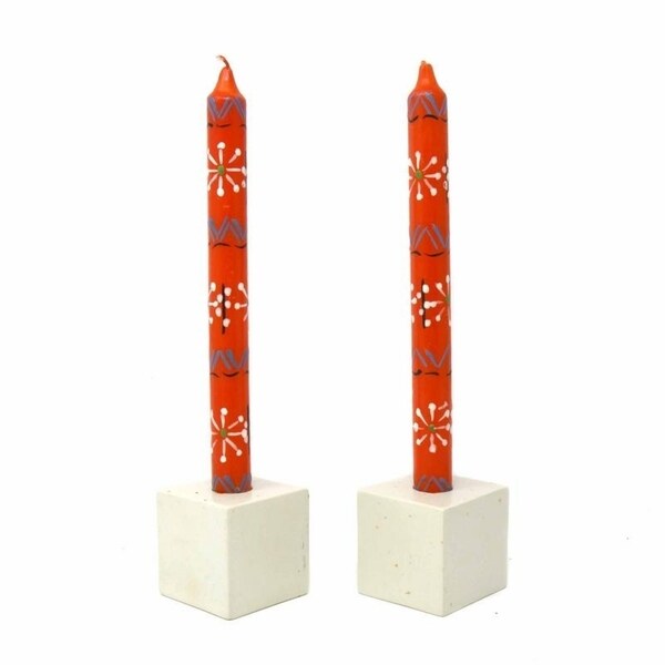 Hand Painted Candles in Orange "Masika" Design (pair of tapers)