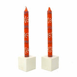 Hand Painted Candles in Orange "Masika" Design (pair of tapers)