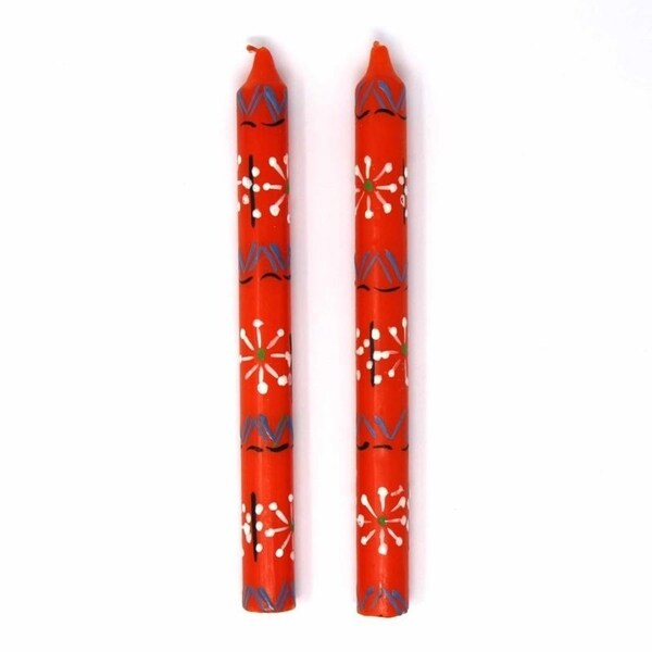 Hand Painted Candles in Orange "Masika" Design (pair of tapers)
