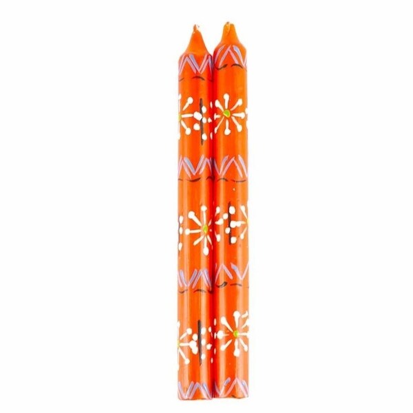 Hand Painted Candles in Orange "Masika" Design (pair of tapers)
