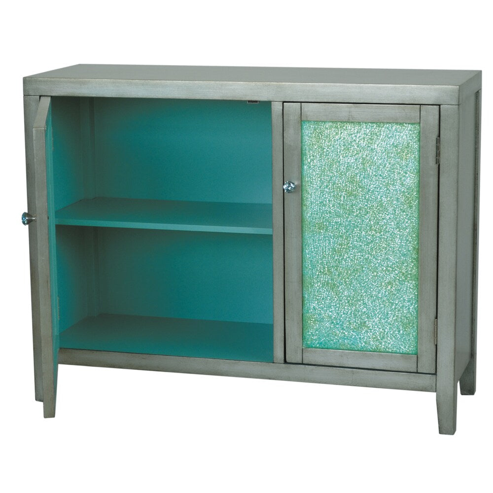 Hand Painted Distressed Vintage Silver Finish Accent Chest