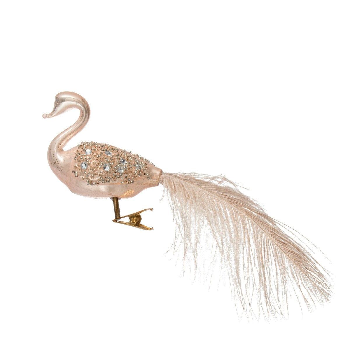Hand-Painted Glass Bird Clip-on Ornament with Feather Tail - 3.4"L x 1.8"W x 2.8"H