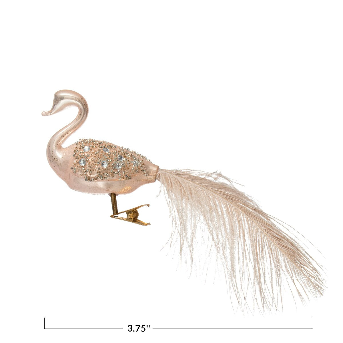 Hand-Painted Glass Bird Clip-on Ornament with Feather Tail - 3.4"L x 1.8"W x 2.8"H