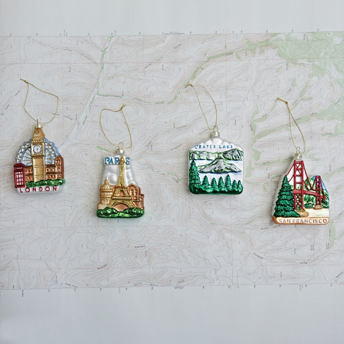 Hand-Painted Glass "Crater Lake" Ornament - 3.5"L x 1.3"W x 4.9"H