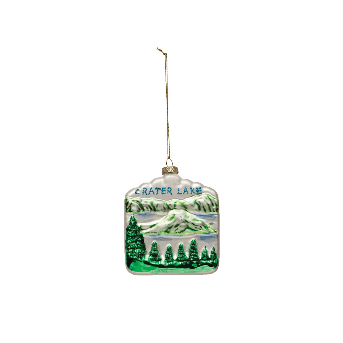 Hand-Painted Glass "Crater Lake" Ornament - 3.5"L x 1.3"W x 4.9"H