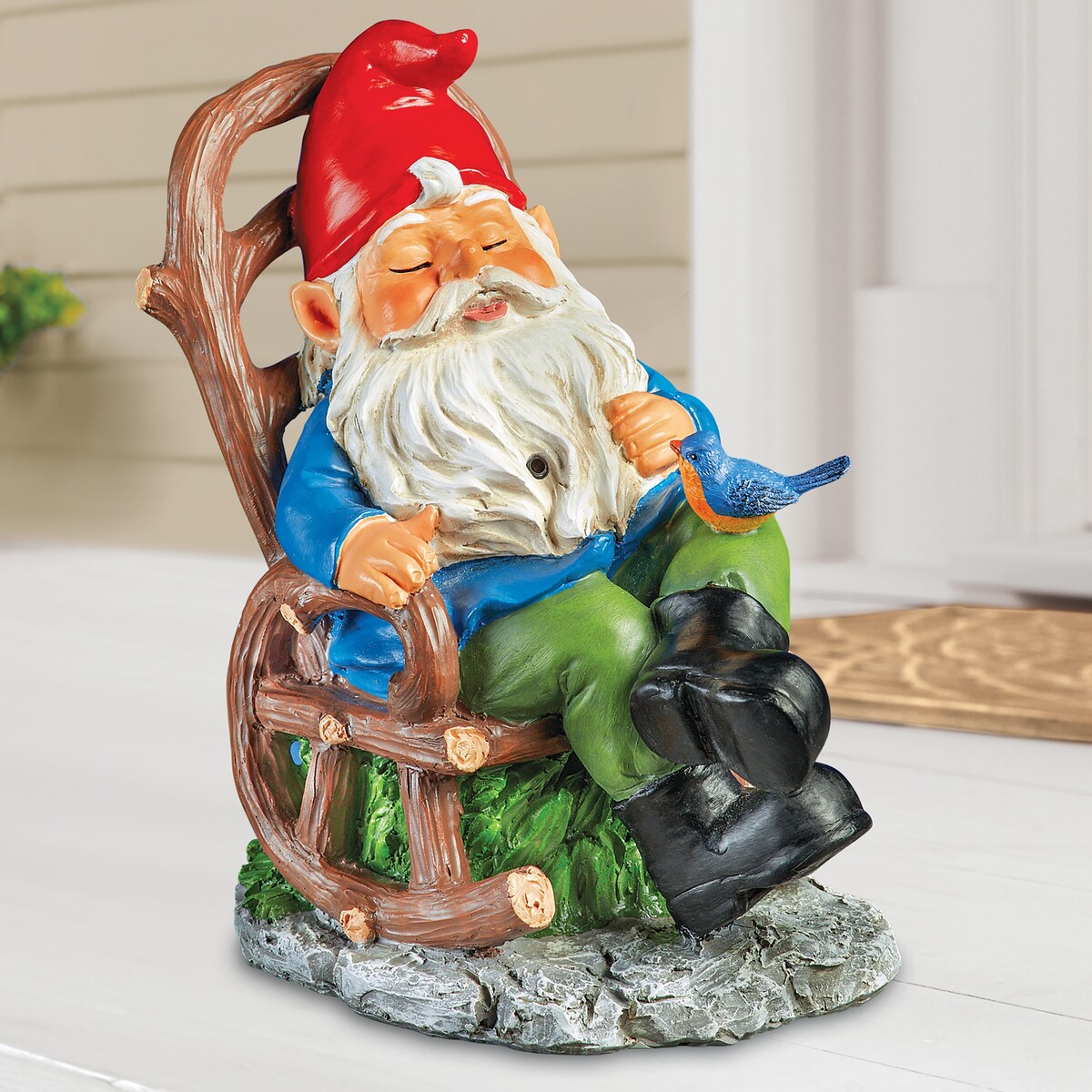 Hand-Painted Motion Activated Snoring Gnome Decoration - 11.000 x 10.500 x 7.750