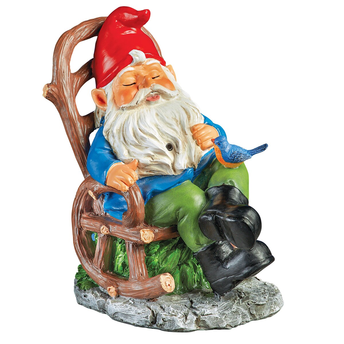 Hand-Painted Motion Activated Snoring Gnome Decoration - 11.000 x 10.500 x 7.750