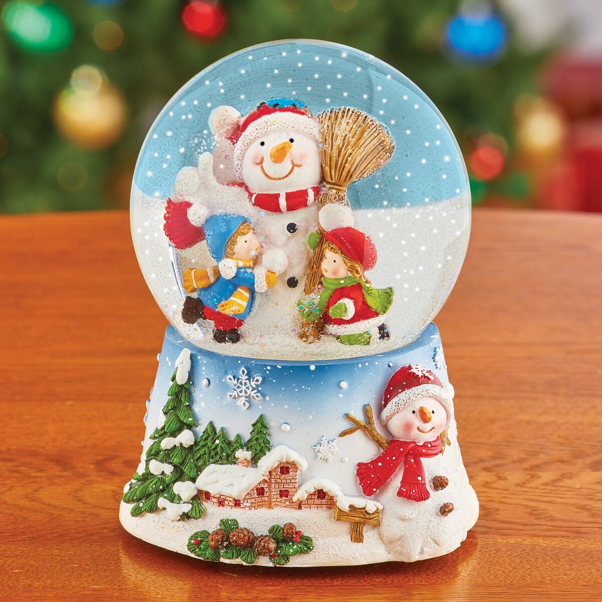 Hand-Painted Snowman and Friends Musical Snow Globe - 8.000 x 6.250 x 5.750