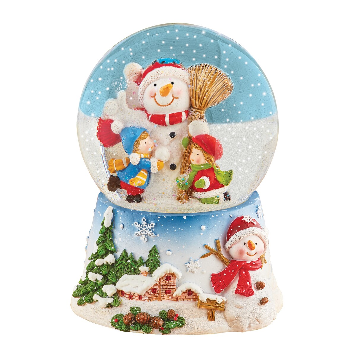 Hand-Painted Snowman and Friends Musical Snow Globe - 8.000 x 6.250 x 5.750