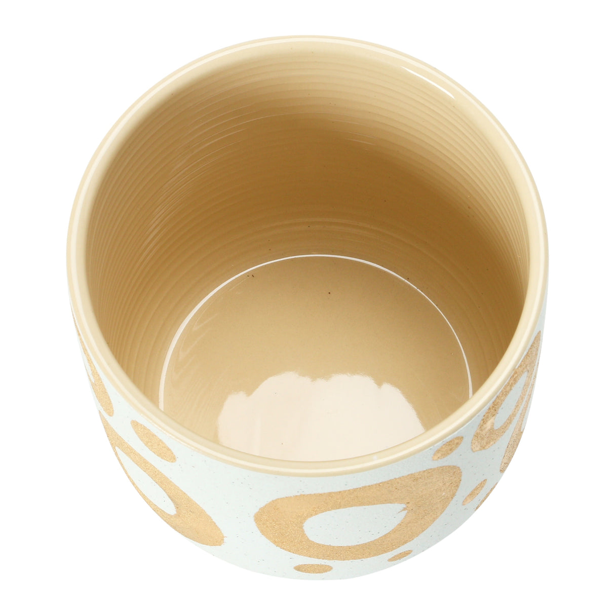 Hand-Painted Stoneware Planter with Circle Design