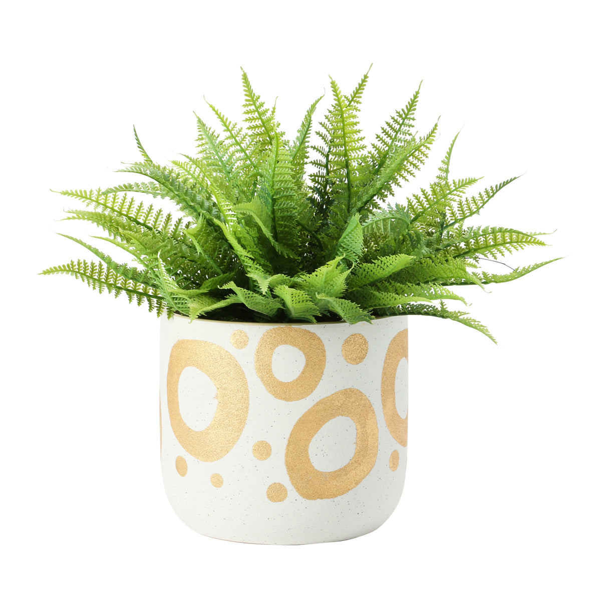 Hand-Painted Stoneware Planter with Circle Design