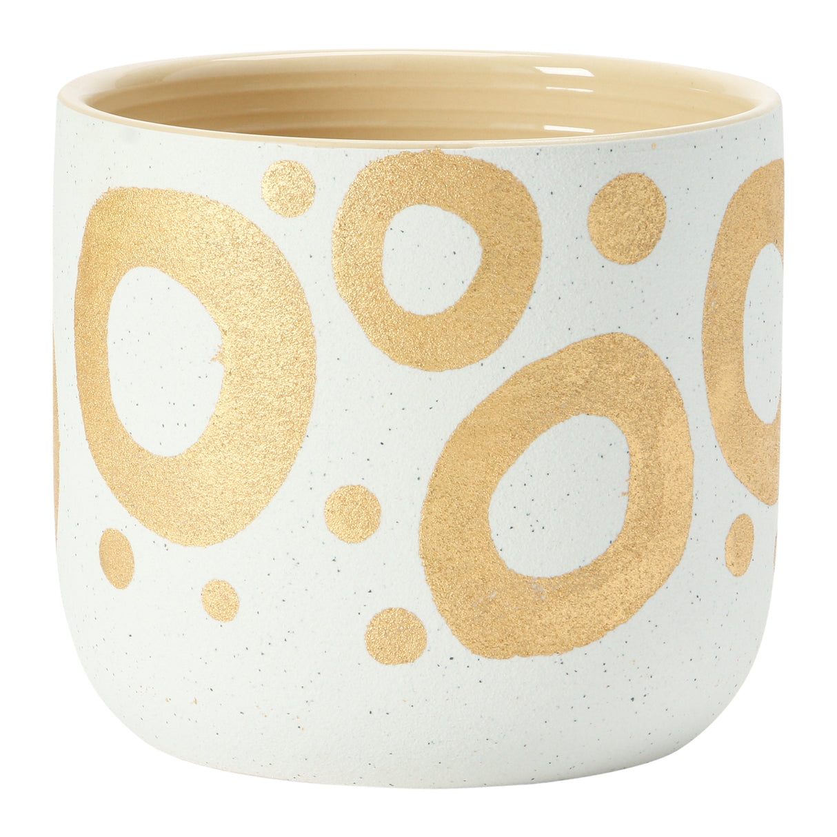 Hand-Painted Stoneware Planter with Circle Design