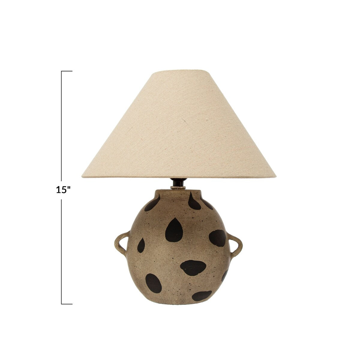 Hand-Painted Terra-cotta Table Lamp with Dots and Fabric Shade