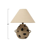 Hand-Painted Terra-cotta Table Lamp with Dots and Fabric Shade