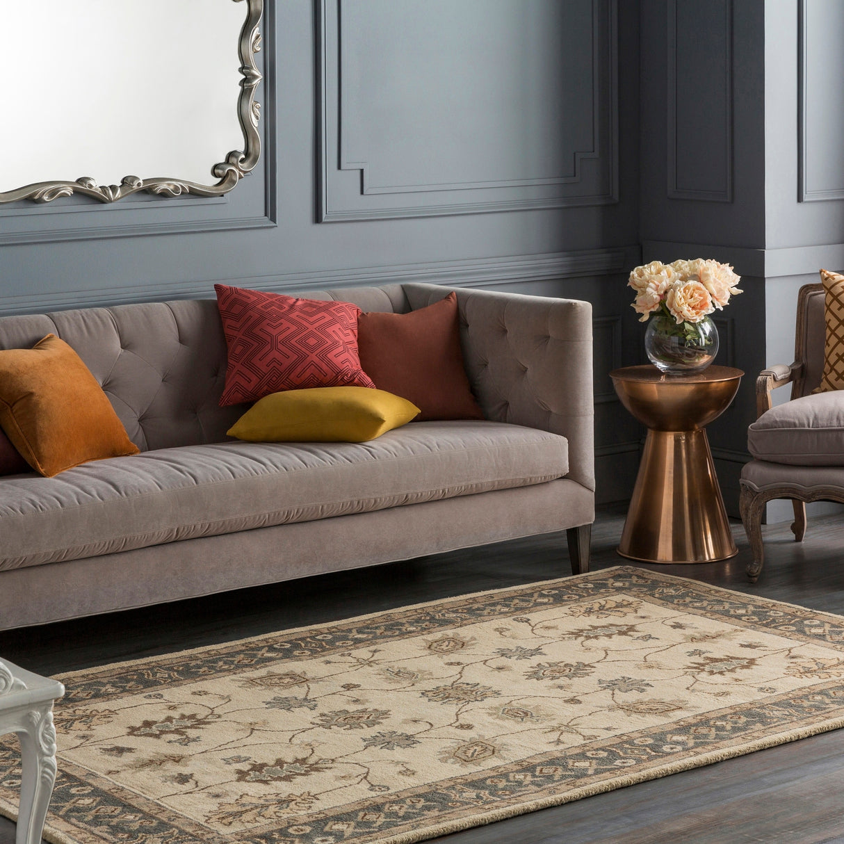 Hand-Tufted Asnee Bordered Wool Rug