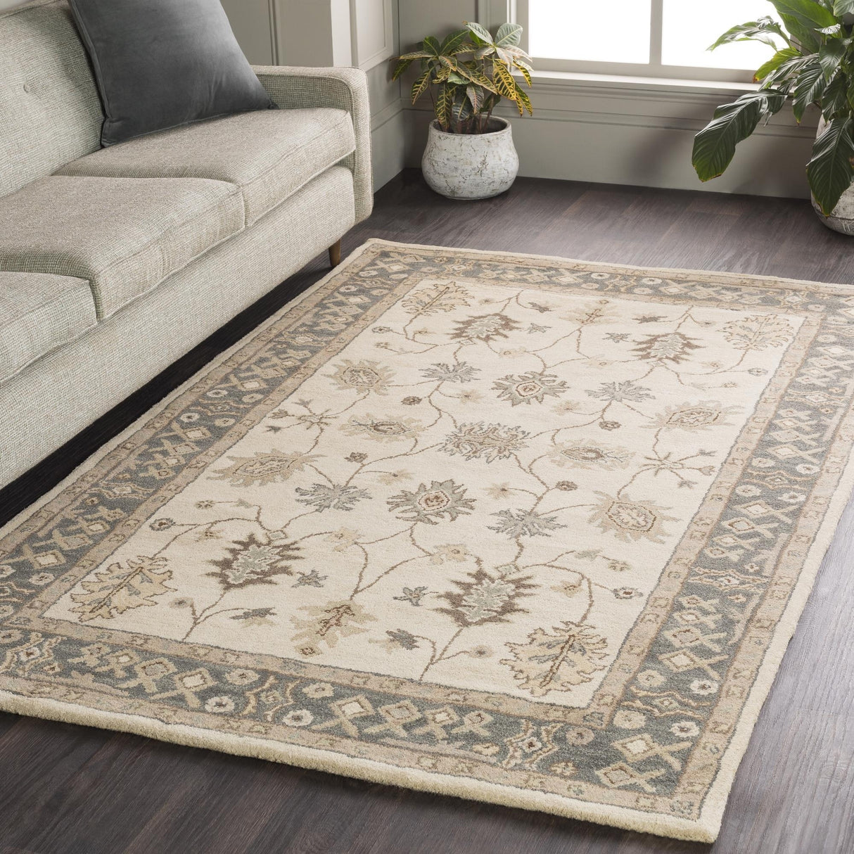 Hand-Tufted Asnee Bordered Wool Rug