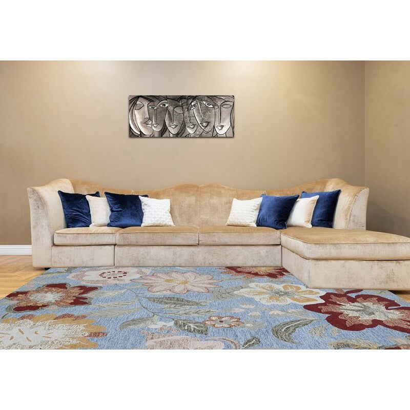 Handmade Delphi Collection Blue/Rust/Ivory Wool Area Rug