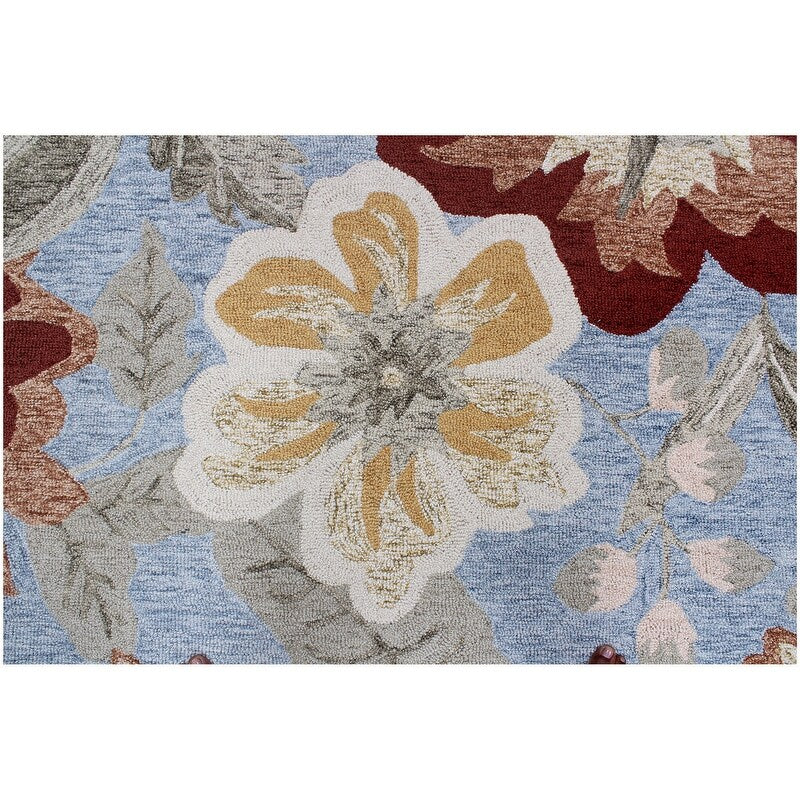 Handmade Delphi Collection Blue/Rust/Ivory Wool Area Rug