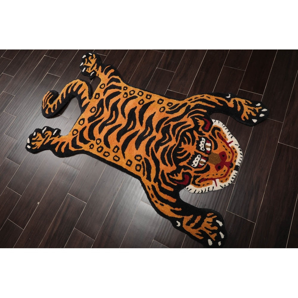 Hand Tufted Hand Made Wool Tiger Novelty Oriental Area Rug Orange - 3' x 5'
