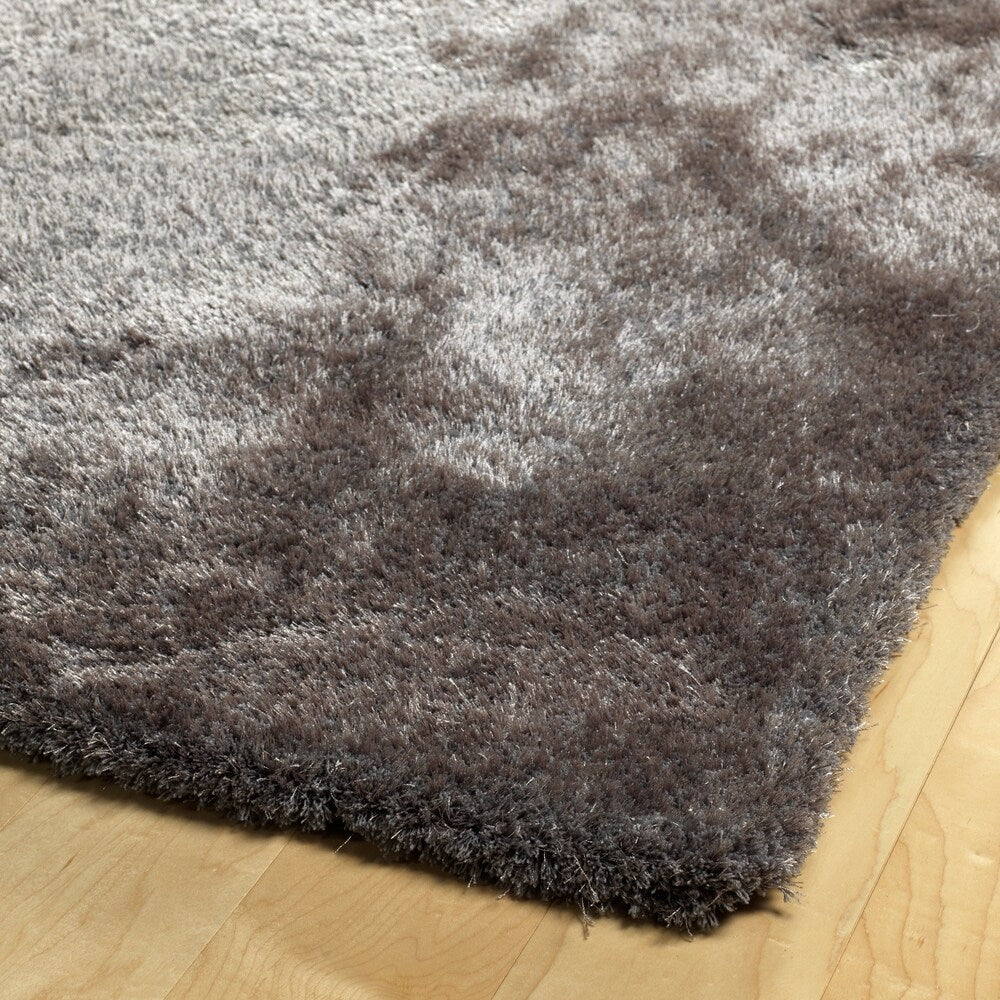 Hand-Tufted Silky Shag Taupe Polyester Round Rug - 4' Round - 4' Round
