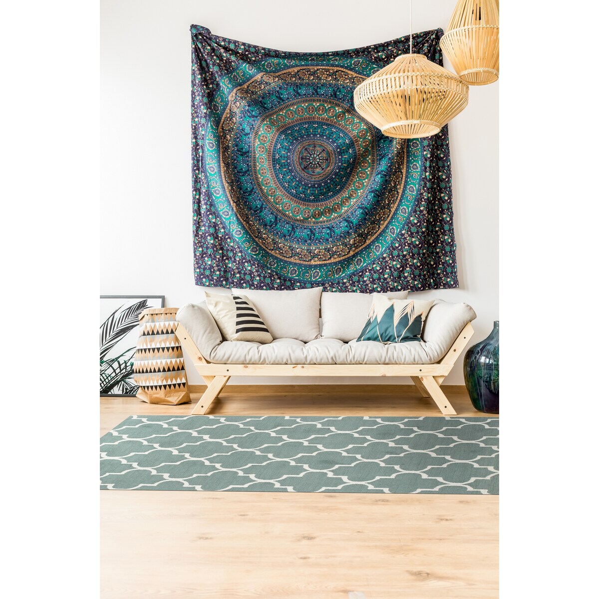 Hand-Tufted Traditional Moroccan Trellis Green Wool Area Rug - Timeless Elegance and Classic Design - 5' x 7'