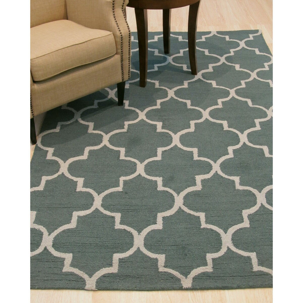 Hand-Tufted Traditional Moroccan Trellis Green Wool Area Rug - Timeless Elegance and Classic Design - 5' x 7'