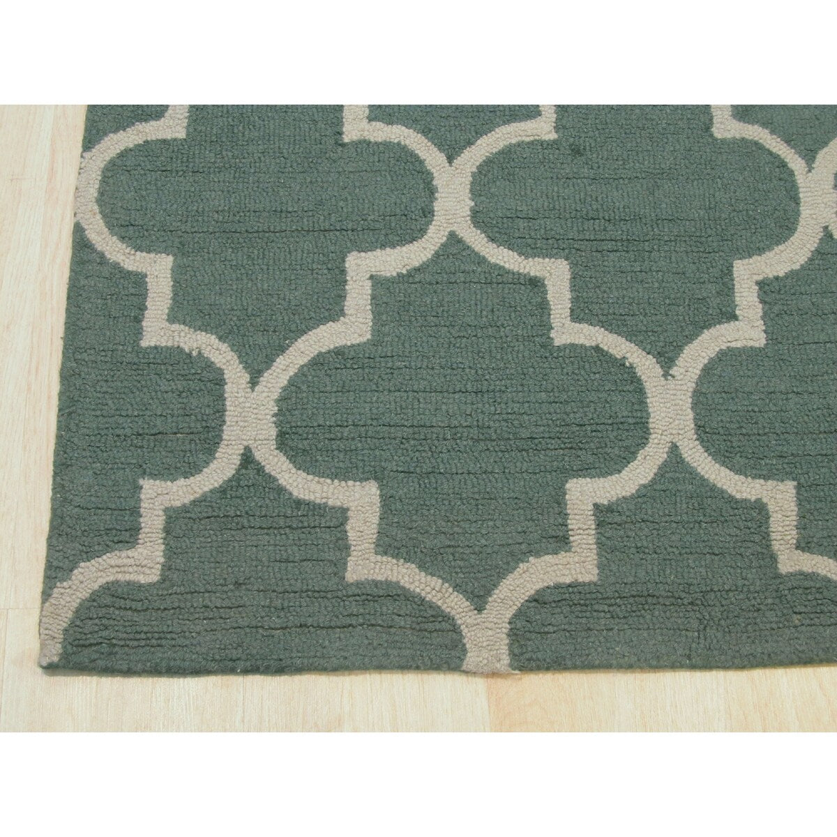 Hand-Tufted Traditional Moroccan Trellis Green Wool Area Rug - Timeless Elegance and Classic Design - 5' x 7'