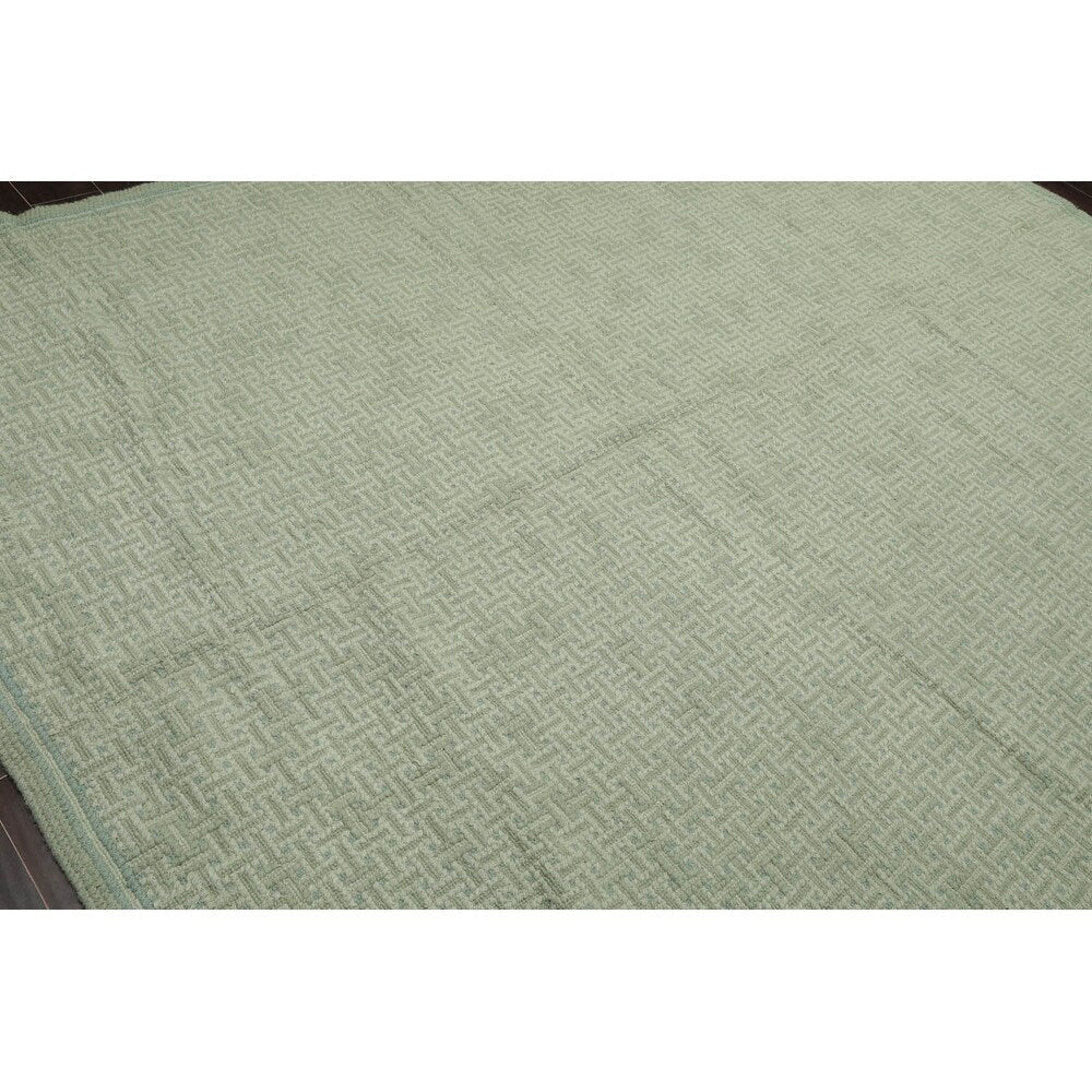 Hand Woven Tone on Tone Turquoise Wool Modern Oriental Rug - 7' 8'' x 10' 2''
