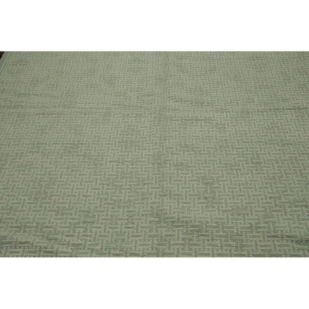 Hand Woven Tone on Tone Turquoise Wool Modern Oriental Rug - 7' 8'' x 10' 2''