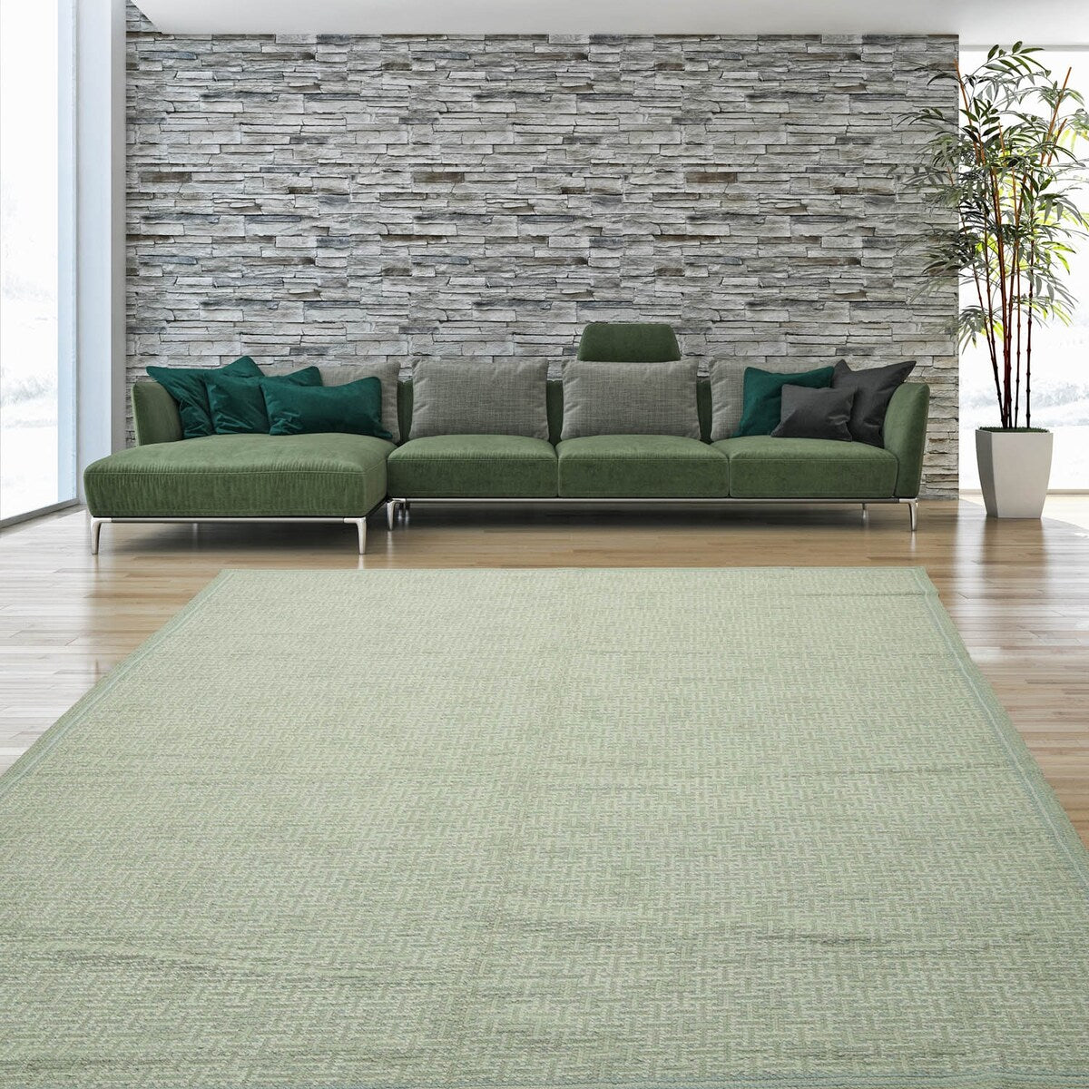 Hand Woven Tone on Tone Turquoise Wool Modern Oriental Rug - 7' 8'' x 10' 2''