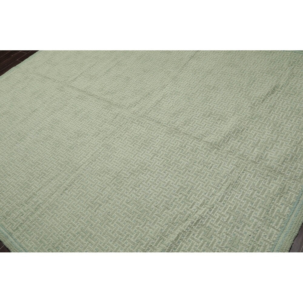 Hand Woven Tone on Tone Turquoise Wool Modern Oriental Rug - 7' 8'' x 10' 2''