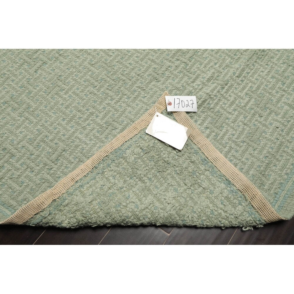 Hand Woven Tone on Tone Turquoise Wool Modern Oriental Rug - 7' 8'' x 10' 2''