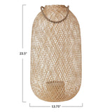 Hand-Woven Bamboo Lantern with Jute Handle & Glass Insert - 13.8"L x 13.8"W x 23.5"H