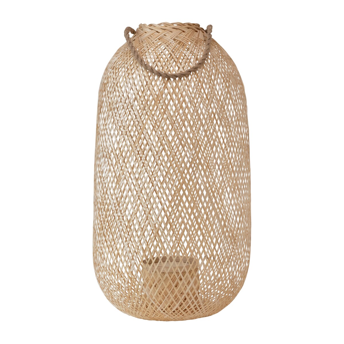 Hand-Woven Bamboo Lantern with Jute Handle & Glass Insert - 13.8"L x 13.8"W x 23.5"H