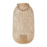Hand-Woven Bamboo Lantern with Jute Handle & Glass Insert - 13.8"L x 13.8"W x 23.5"H