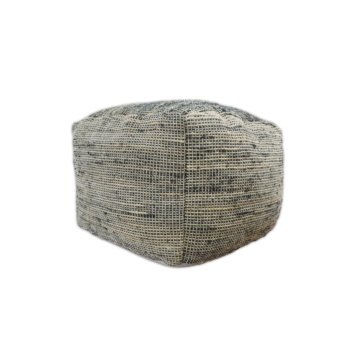 Hand Woven Boho Natural Large Black and Brown Jute Pouf | TRD123P