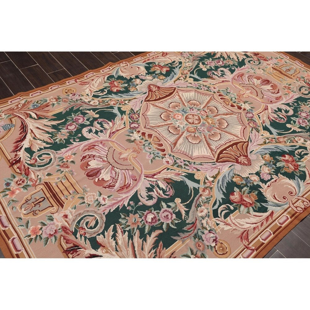 Hand Woven French Aubusson Wool Needlepoint Area Rug (6'x9') - 6'5" x 9'8"