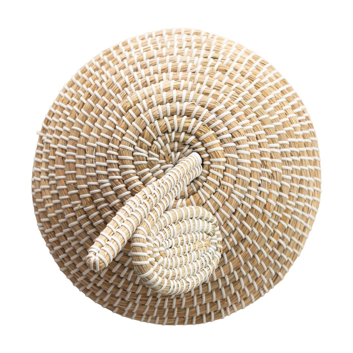 Hand-Woven Grass Pear Shaped Baskets with Lids, White & Natural, Set of 2