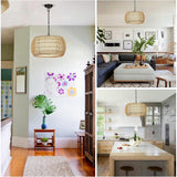 Hand-Woven Natural Rattan 5-Light Farmhouse Chandelier with Adjustable Height